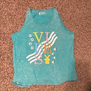 Dutch Bros Teal Graphic Tank Top with Colorful Print